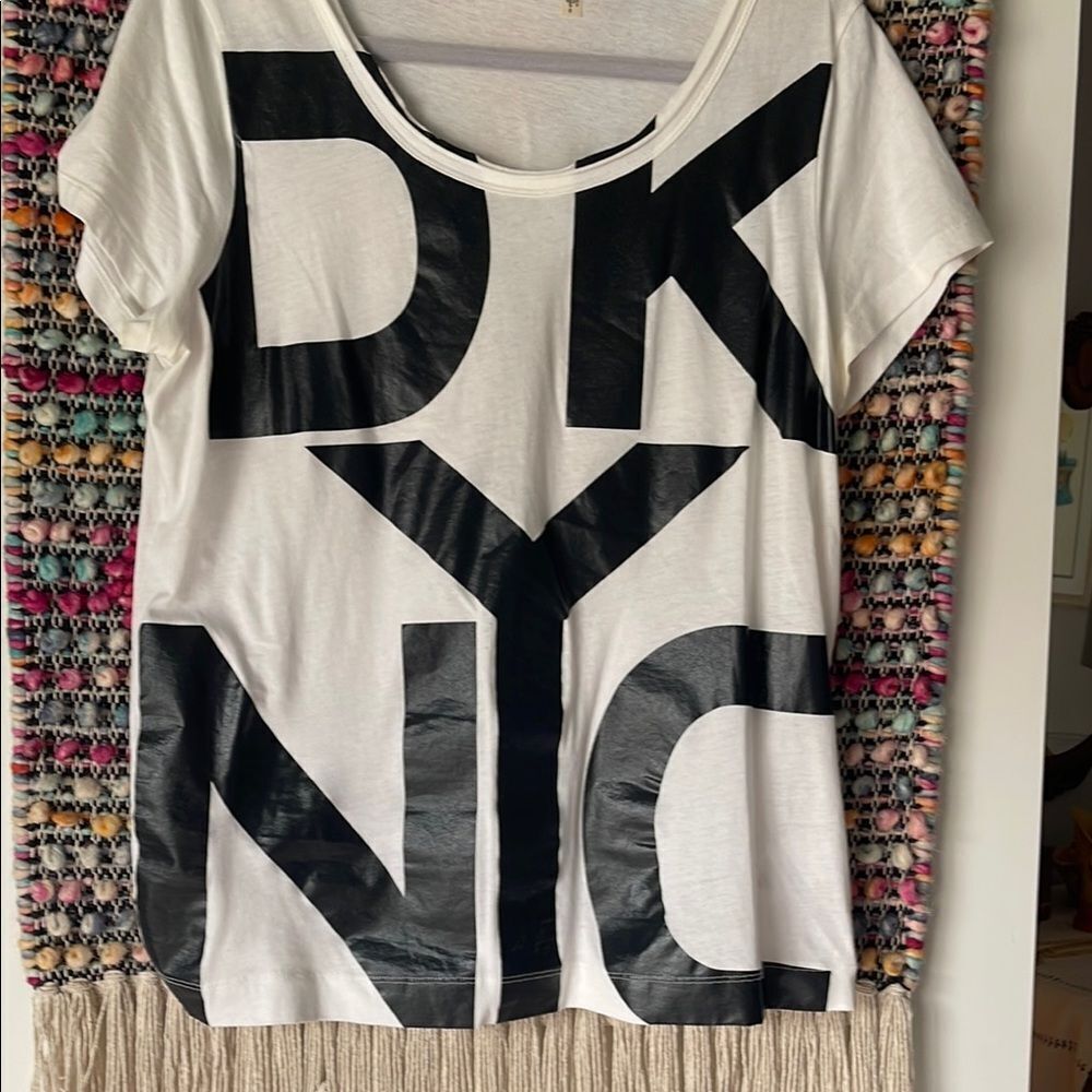 DKNY White and Black Graphic T-Shirt